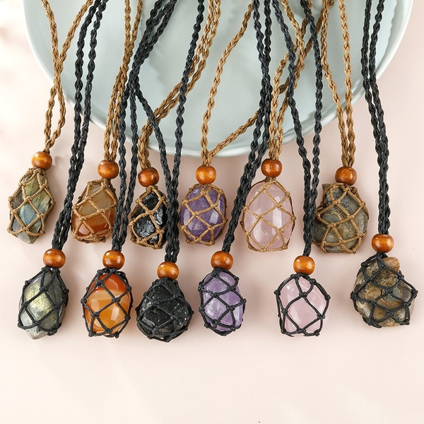 Adjustable Necklace Cord Natural Quartzs Crystals Holder Chakra Healing  Meditation Stone Wax Rope Necklace Bag Pendant Amulets - AliExpress