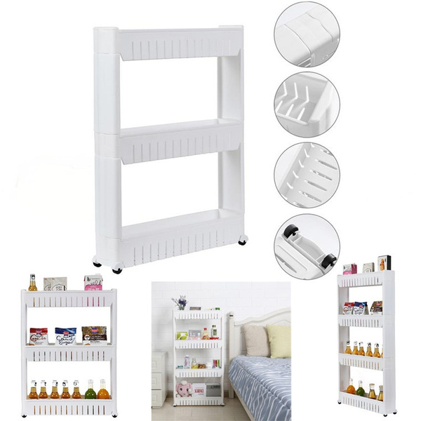 3/4/5 Tier Mobile Shelving Unit Organizer Slide Out Storage Tower Slim ...