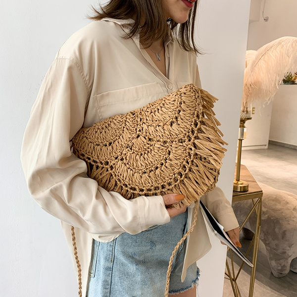 Summer Straw Bags For Women Handmade Tassel Beach Bags 2021 Raffia