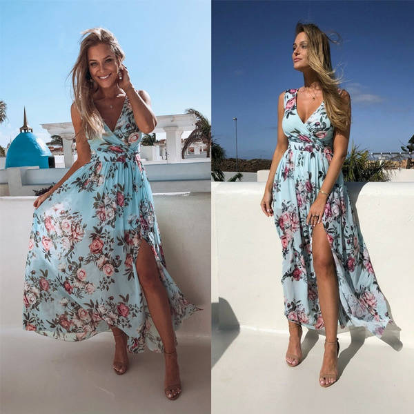 Women Summer Boho Long Maxi Dress Evening Cocktail Party Beach Dresses  Sundress 