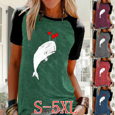 Plus Size, Women Blouse, short sleeves, dolphinprinted