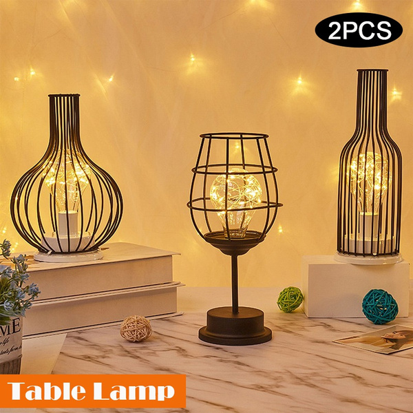Iron Night Light Vintage Table Lamp, Wire Cage Table Lamp Shade