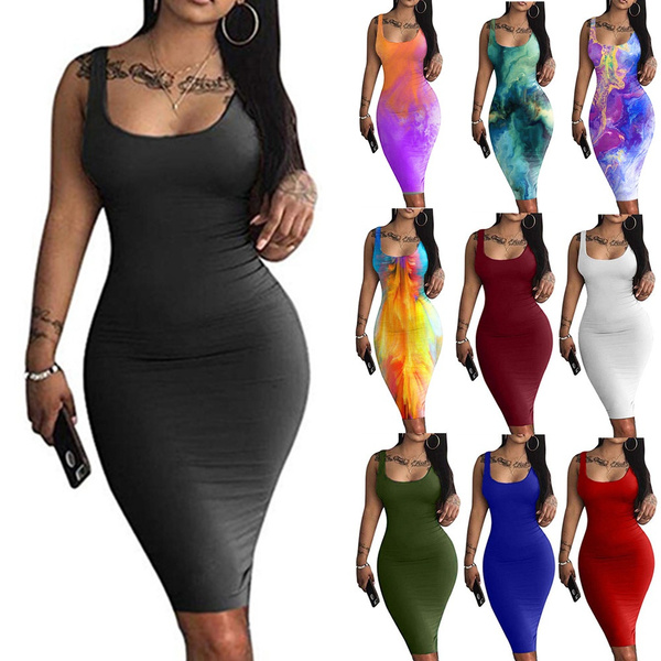 2021 Summer Night Club Dress for Women Sexy Sleeveless Tank Slim