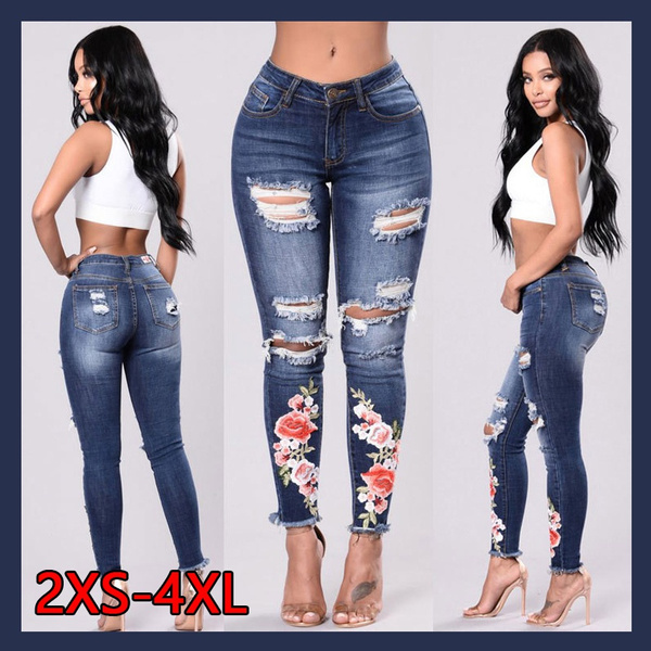 ZZYLHS Plus Size 3XL Floral Embroidery Boyfriend Ripped Jeans for Women  Harem Pants Lace Up Drawstring Denim Jeans Stretch (Color : Blue, Size :  S.) : : Clothing, Shoes & Accessories