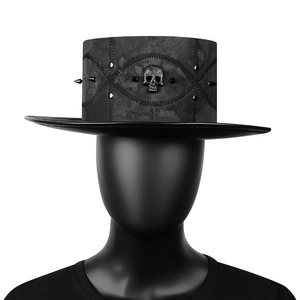 Leather Top Hat - The Mens Silver Skull – American Hat Makers