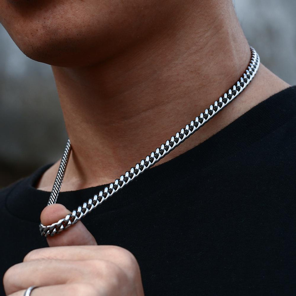 Collar de Cadena de Eslabones Cubanos de Plata de Acero Inoxidable Collar de Cadena de Eslabones Cubanos de Plata de Acero Inoxidable