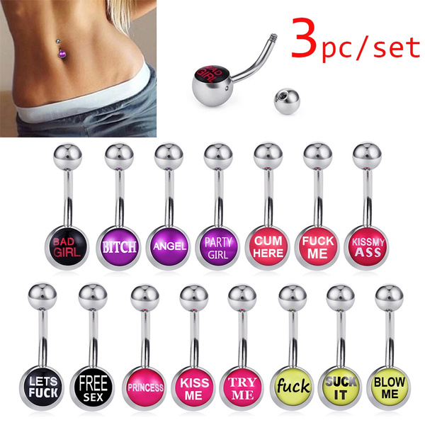 3pc/set Fancy Word Angle Bad Girl Princess Fuck Belly Piercings Stainless Steel Body Jewelry Sexy Navel Belly Button Rings Wish picture