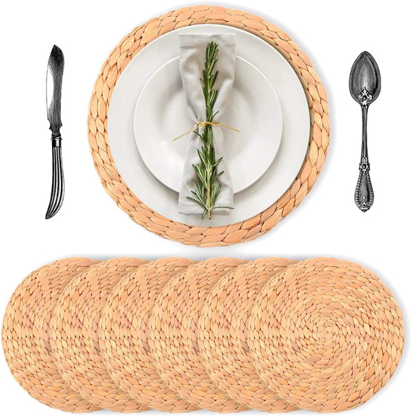 6pack Luxury Water Hyacinth Placemats Boho Farmhouse Round For Hot Dishes Wicker Table Woven Place Mats Tables 25cm Wish 6pack Luxury Water Hyacinth Placemats, Placemat For Round Table