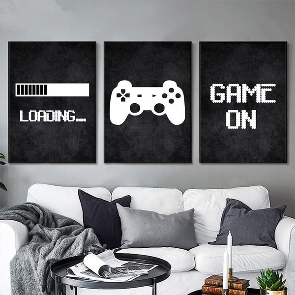 3Panel Wall Murals Black And White Gamer Video Game Loading Controller