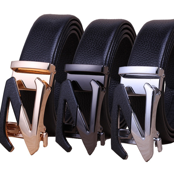 New Fashion Men Luxury Designer Business Belt Genuine Leather Alloy Automatic Buckle Gold Silver Belt Black Male Belts Gifts