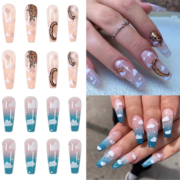 24pcs Set Professional Blue Cloud Fake Nails Long Ballerina Half French Acrylic Nail Tips Press On Nails Full Cover Manicure Beauty Tools Wish 24pcs Set Professional Blue Cloud Fake Nails Long Ballerina Half French Acrylic Nail Tips Press On Nails Full Cover Manicure Beauty Tools Wish