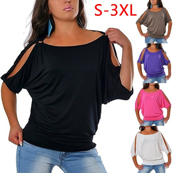 Plus Size Fashion Casual Women s Cold Shoulder Short Sleeve Casual