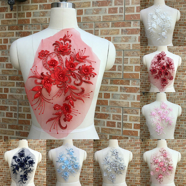 3D Flower Lace Embroidery Bridal Applique DIY Bead Tulle Wedding Dress Accessory