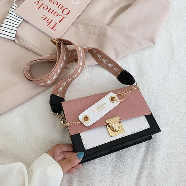 Mini bolso de mano para mujer, bolsos de hombro tipo bandolera para mujer,  bandolera con correa ancha a la moda, bolso de mano rosa con solapa, 2021 |  Wish