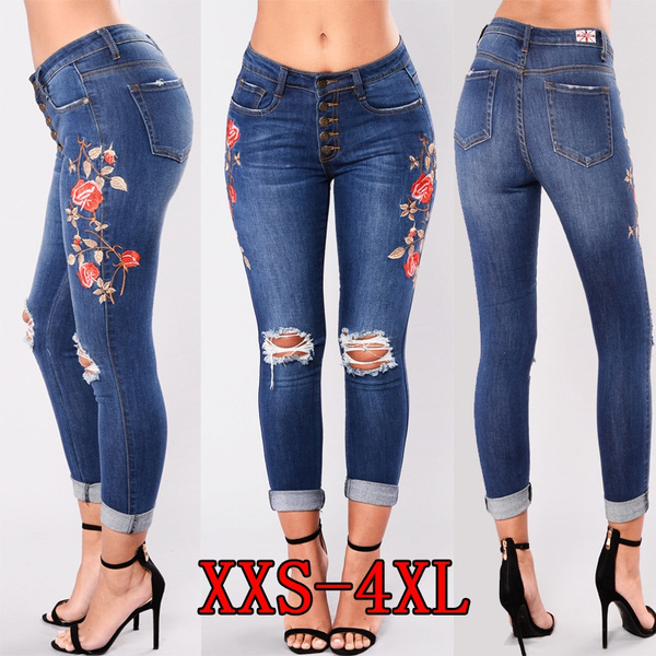 Plus Size Casual Skinny Jeans, Women's Plus High Stretch Elastic Waist  Skinny Denim Pants