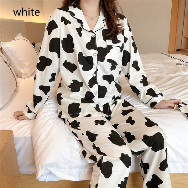 Autumn Winter Pyjamas Girls Homewear Pijama Mujer Home Clothes Ladies Cow  Print Pajamas for Women Cute Nightwear Sleepwear Set