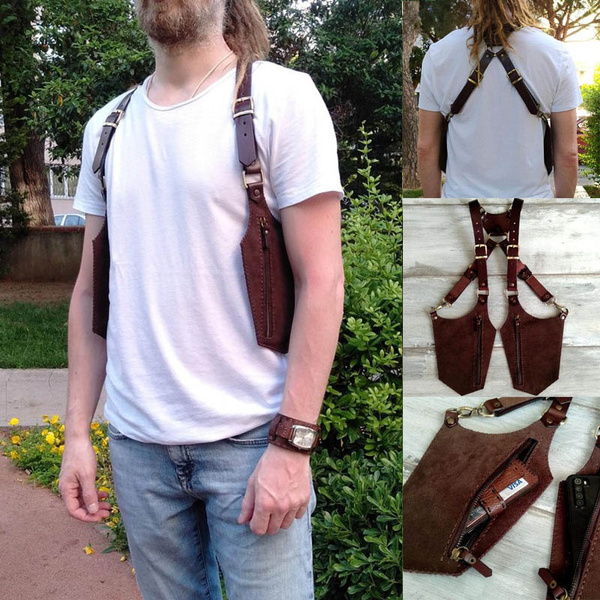 Black hip bag with pockets, pocket belt, moon bag, gothic utility  belt