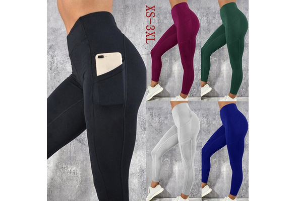 Fashion Women's Slim Athletic Leggings With Pockets High Waisted Skinny  Fitness Yoga Pant Gym Tights Running Pant Plus Size XS-3XL