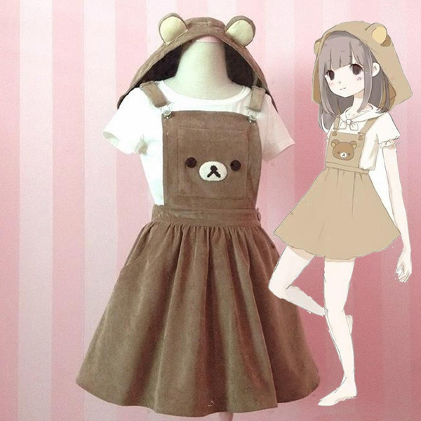 Kawaii Harajuku Relax Bear Costume Japanese Anime Cosplay Hoodie Dress  Rilukkuma Cute Kawaii Clothes