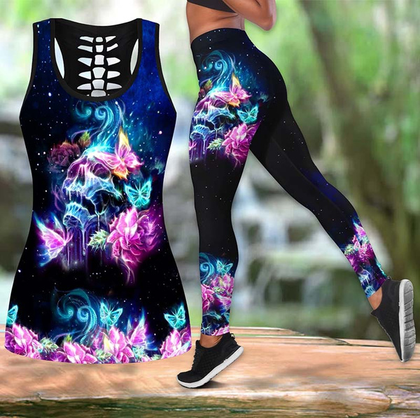 Woman Legging Blue Butterfly Skull printed legging S-4XL  legging 