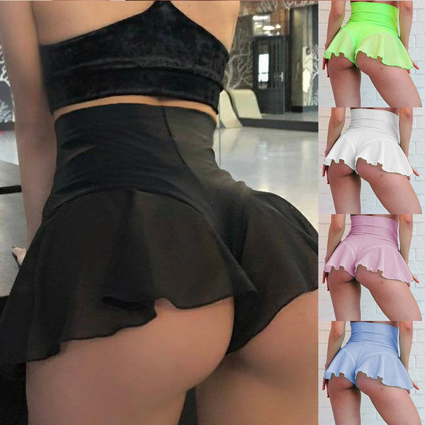Women's High Waist Pole Dance Ruffled Shorts Hot Pants Mini Tight Bikini  Shorts