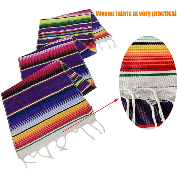 6 Pack Mexican Table Runner 14 x 108 Inches Serape Blanket Colorful Fringe Table Cloths Decor for Mexican Tribal Cinco de Mayo Fiesta Pool Party Outdoor Picnics Dining Wedding