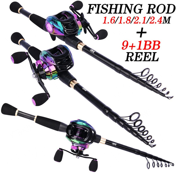 Fishing Rod Set 1.6M 1.8M 2.1M 2.4M Telescopic Fishing Rod with 9+1BB  Baitcasting Fishing Reel for Freshwater or Saltwater Outdoor Travel Fishing