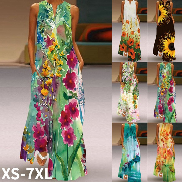 Vestido De Mujer Con Cuello En V Estampado Sin Mangas Chalec Vestido De Mujer Con Cuello En V Estampado Sin Mangas Chalec