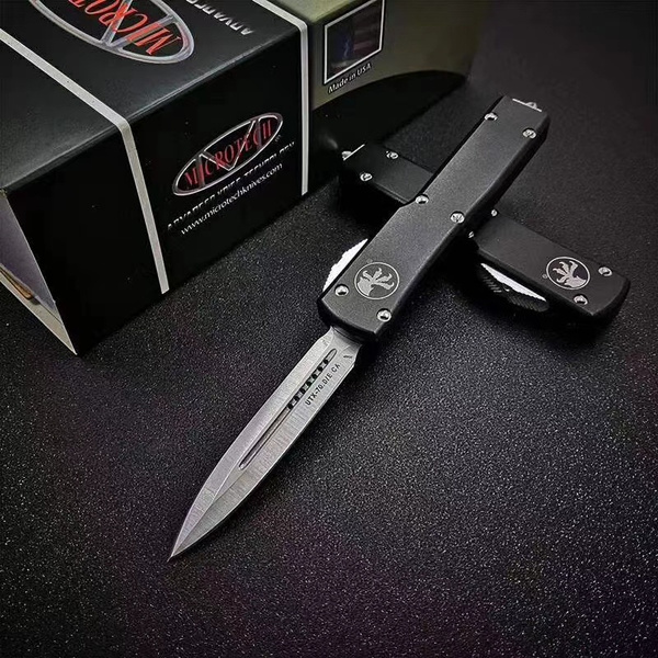 Black Tactical OTF Knife - Spring-Assisted Switchblade - Double