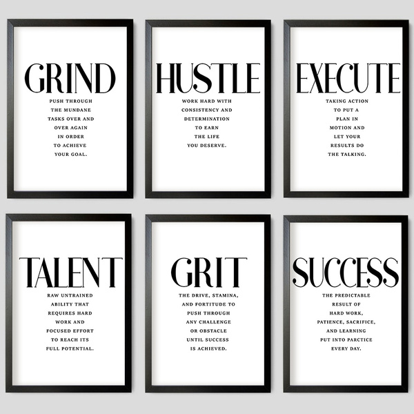 New In 6 Office Motivational Quotes Print Hustle Grind Success Office