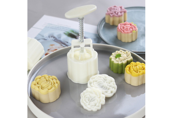 Plastic Mooncake Mold Chrysanthemum Lotus Stamp Cookie Cutter Mould DIY  Baking