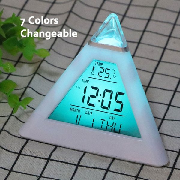 7 LED Change Colors Pyramid LCD Digital Snooze Alarm Clock Temperature display D 