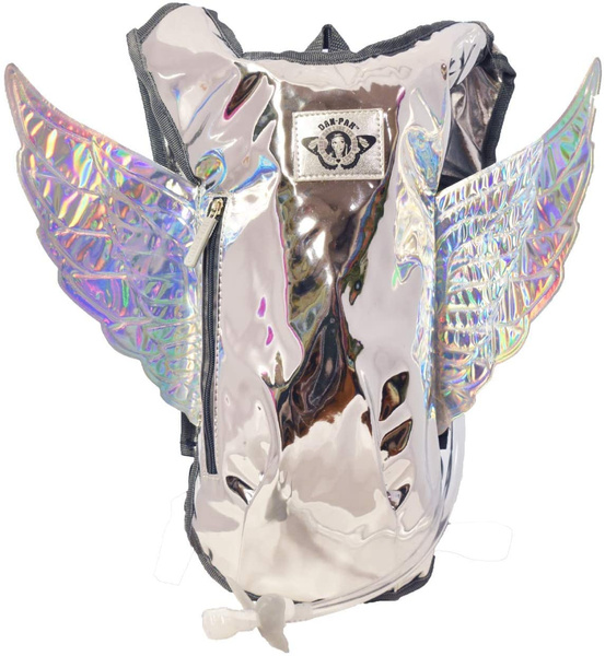 Dan Pak Rave Hydration Pack 2l Pegasus Silver Mirror Bag with Holographic Wings. Wish