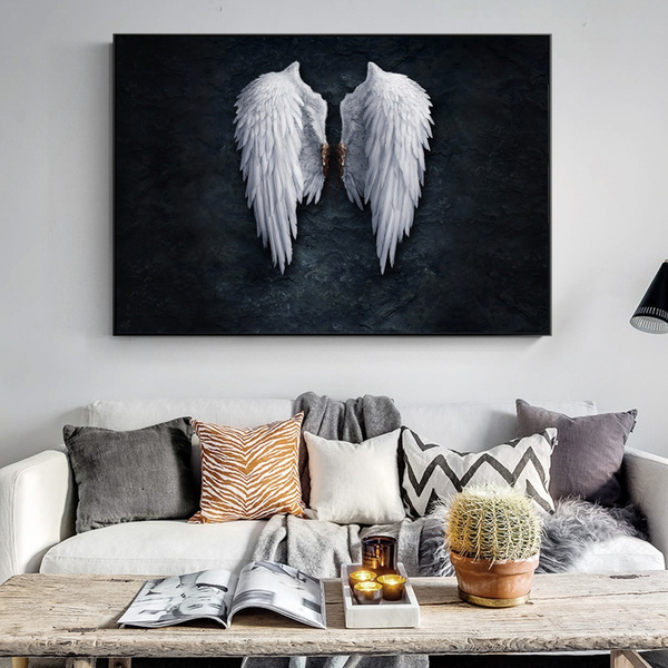 New Anime Angel Wings Wall Art Canvas Prints Angel Feather Ground Wings ...