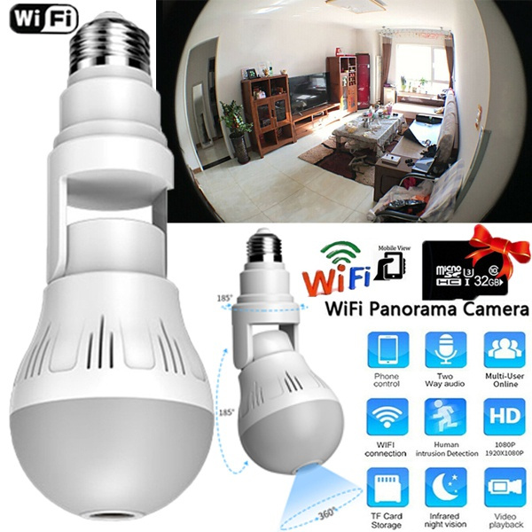 2021 NEW Panoramic Spy Camera Light Bulb HD 1080P 360°Panoramic Hidden Wifi Night Vision TwoWay