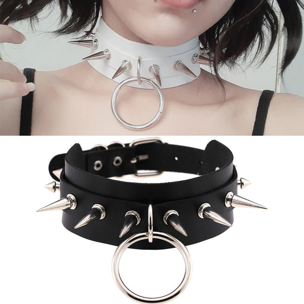 Hot women sexy O-Round Punk Rock Gothic Choker Necklaces Men Leather Spike  Rivet Stud Collar Choker Necklace Statement Jewelry