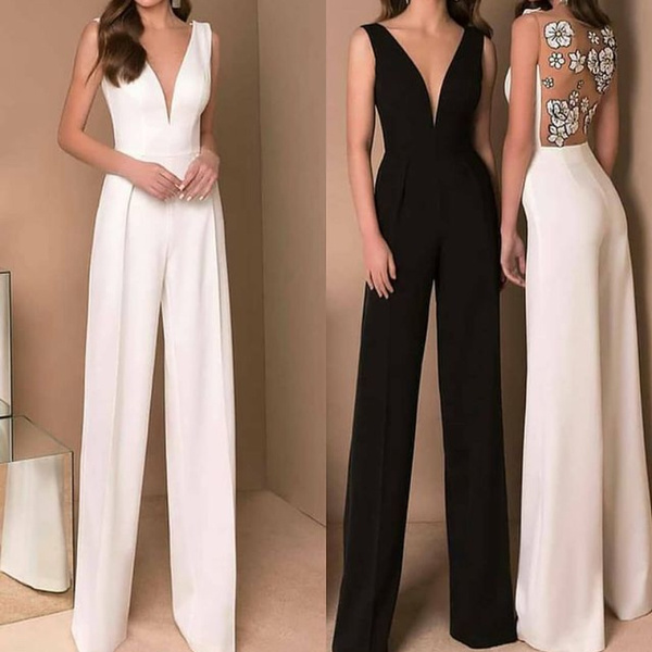 Women Jumpsuit Summer Sleeveless Sexy Backless Straight Pants Jumpsuit  Wedding Party Formal Jumpsuits