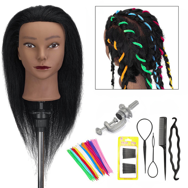 14" Human Hair Afro Mannequin Head Hairdressing Training African Head