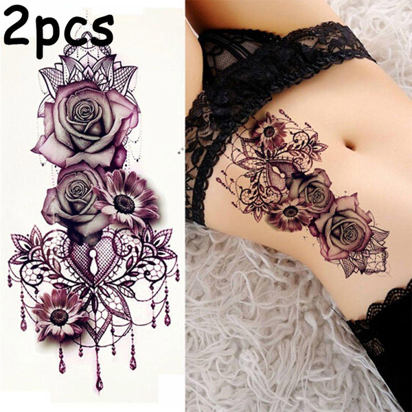 Waterproof Temporary Tattoo Sticker 3d Lace Rose Flower Tattoos Line Lotus  Body Art Arm Fake Sleeve Tatoo Women Men | Fruugo QA