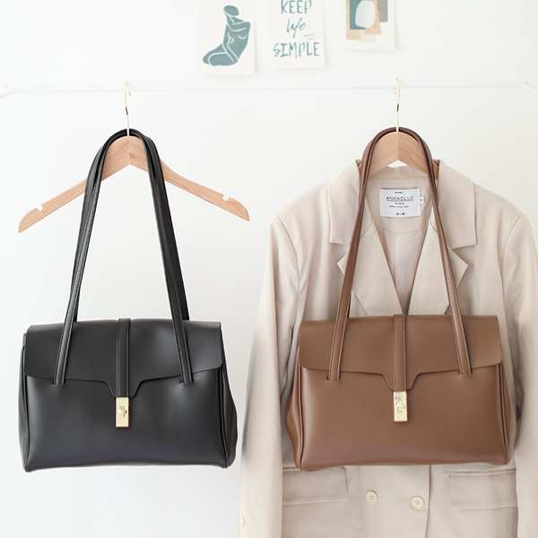 Solid Color Tote Bag, Large Capacity Shoulder Bag, Pu Leather