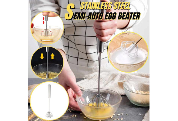 Stainless Steel Semi-Automatic Egg Whisk, Hand Wisk Beater Small Silicone  Wire Mixer Kitchen Set, Cooking Whisks Spring Baking Mini Masher, Cream  Mixing Spoon Whisker Press Sauce Tool, Flat Whisks Salad Manual Beaters