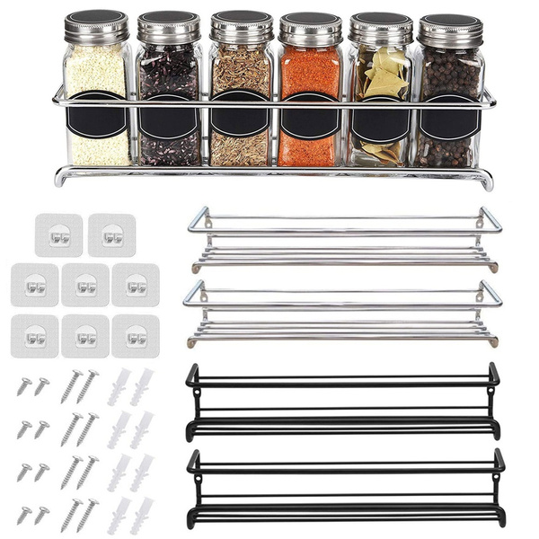 2 Pack Metal Spice Rack Organizer Wall-Mount Spice Jars Organizer