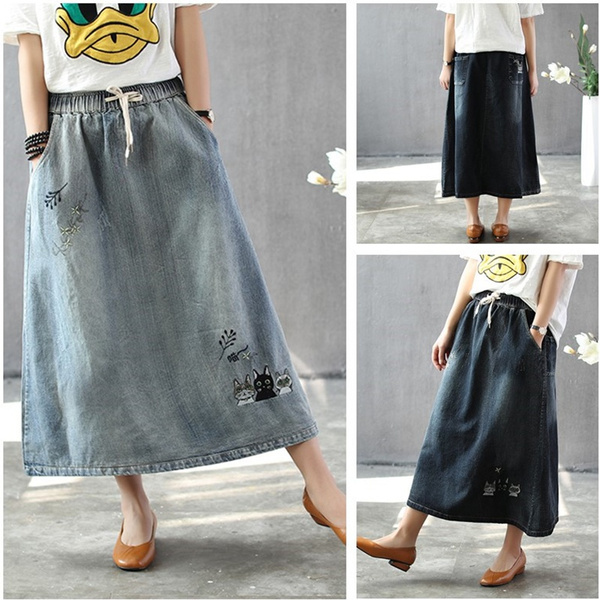 Plus Size 95kg Denim Skirt Women Korean Fashion Mid-length Package Buttocks  Faldas Split High Waist Jean Skirts Faldas Largas - Skirts - AliExpress