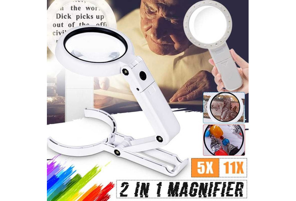 Foldable 5/11X Magnifying Glass Stand Table Magnifier With 8 LED