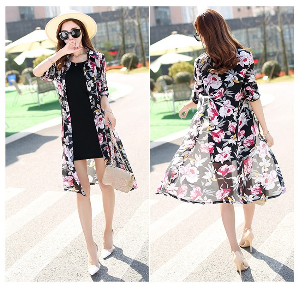 Women Mesh Jacket Coat Chiffon Floral Cardigan Shrug Midi Shrug