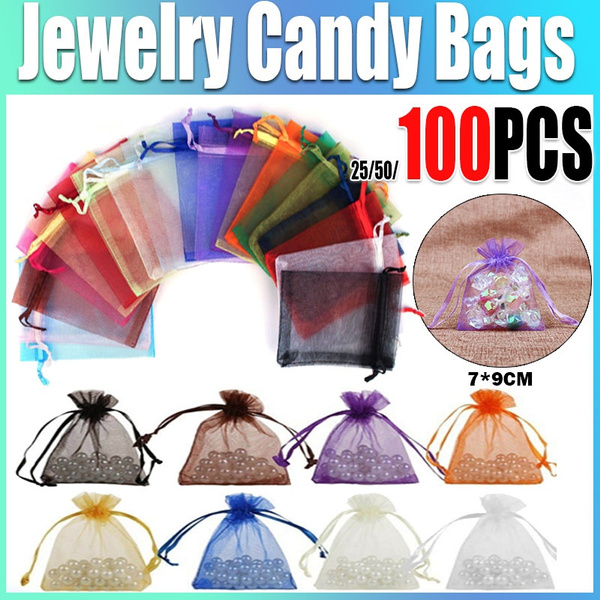 25/50/100pcs Sheer Organza Wedding Party Favor Gift Candy Bags Jewelry Pouches 