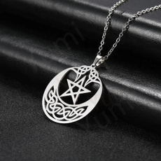 Fashion, wicca, moonpendantnecklace, stainlesssteelpentaclenecklace