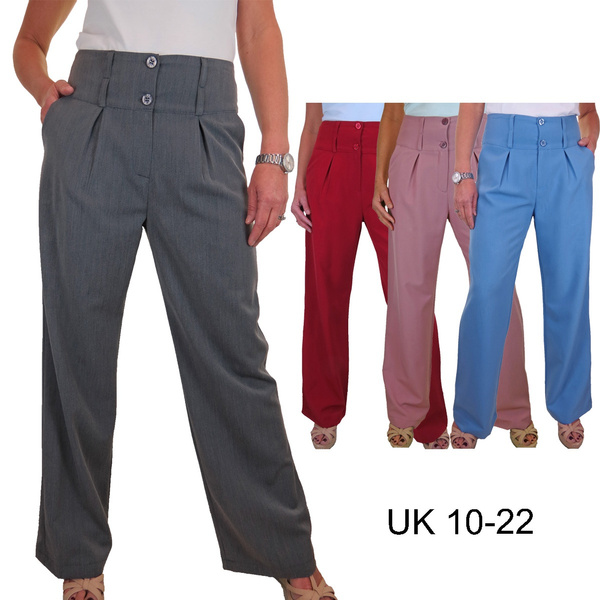 Womens Wide Leg Smart Trousers Ladies 
