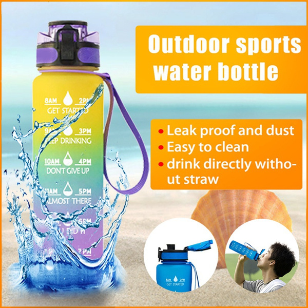 1L Tritan Material Water Bottle With Bounce Cover Time Scale Reminder  Frosted Leakproof Cup For Outdoor Sports Fitness 