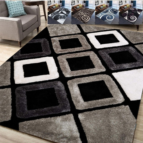 Fashion Modern Fluffy Area Rugs, Modern Area Rugs Geometric Pattern Carpet Nordic